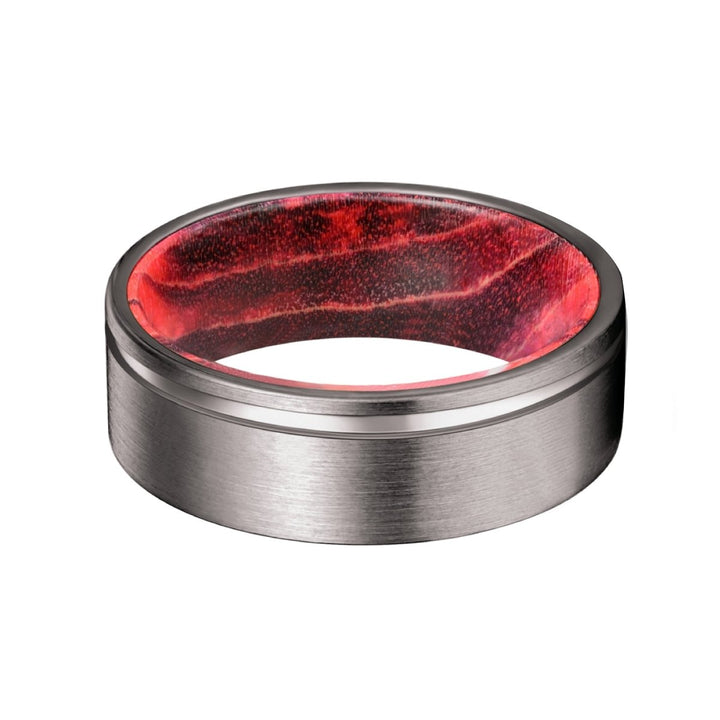 GLEASON | Black & Red Wood, Gunmetal Tungsten Offset Groove - Rings - Aydins Jewelry - 4