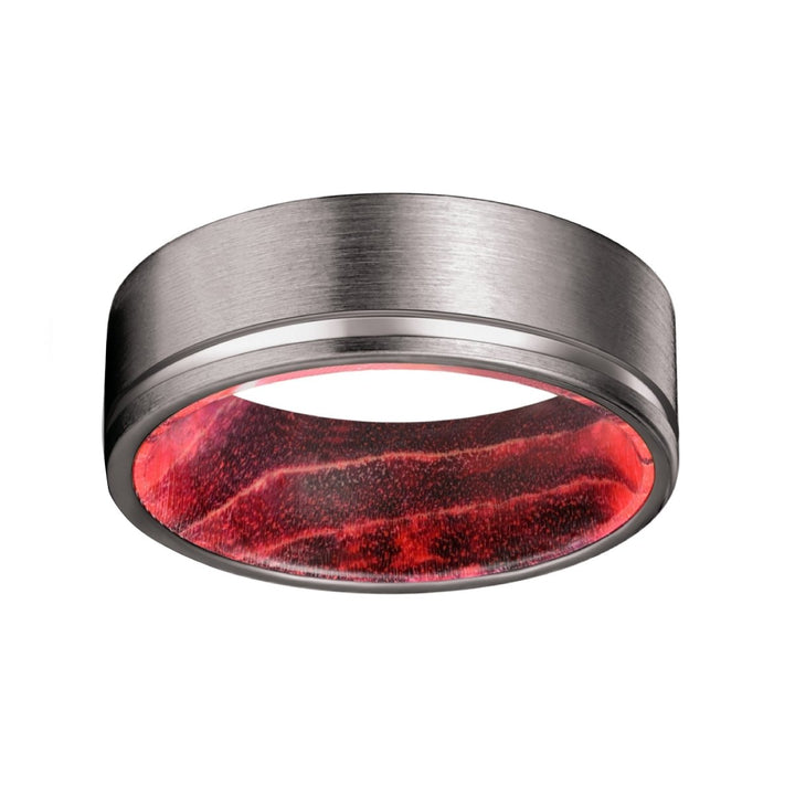 GLEASON | Black & Red Wood, Gunmetal Tungsten Offset Groove - Rings - Aydins Jewelry - 3