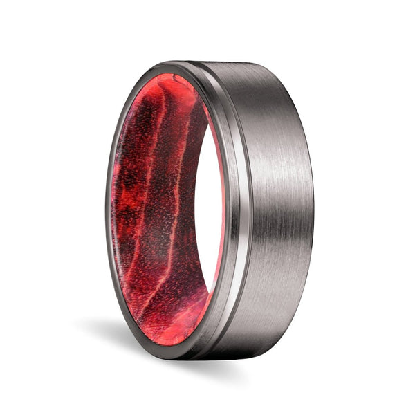 GLEASON | Black & Red Wood, Gunmetal Tungsten Offset Groove - Rings - Aydins Jewelry - 1