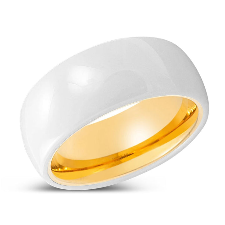 GLIMMER | Gold Ring, White Ceramic Ring, Domed - Rings - Aydins Jewelry - 2