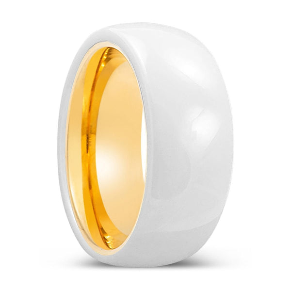 GLIMMER | Gold Ring, White Ceramic Ring, Domed