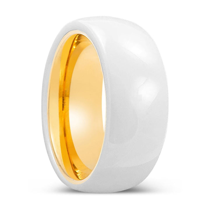 GLIMMER | Gold Ring, White Ceramic Ring, Domed - Rings - Aydins Jewelry - 1