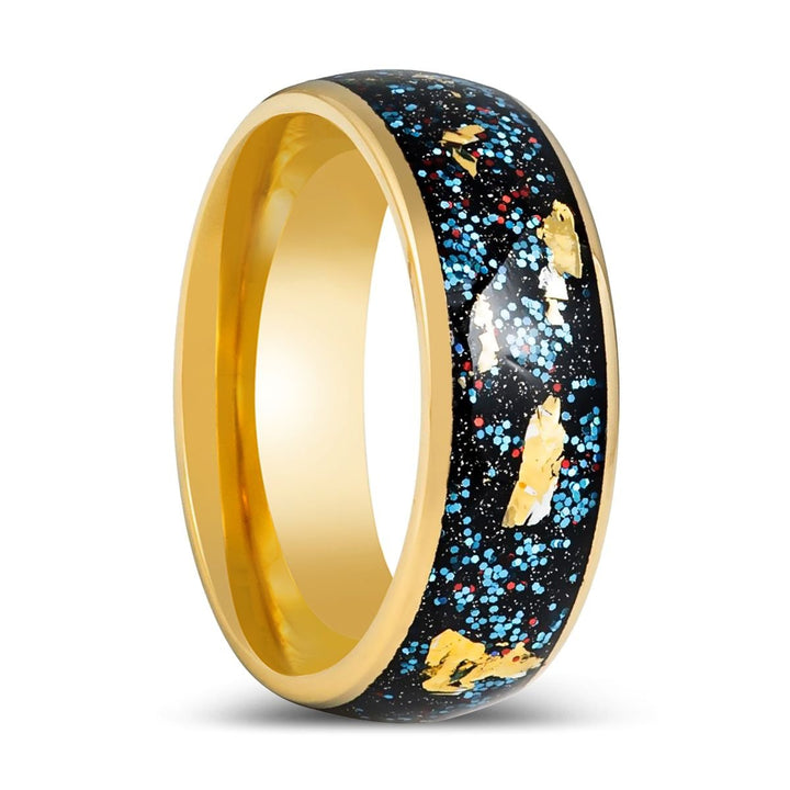 GLITSEA | Yellow Gold with Blue Green Glitter and Gold Foil Inlay - Rings - Aydins Jewelry - 1