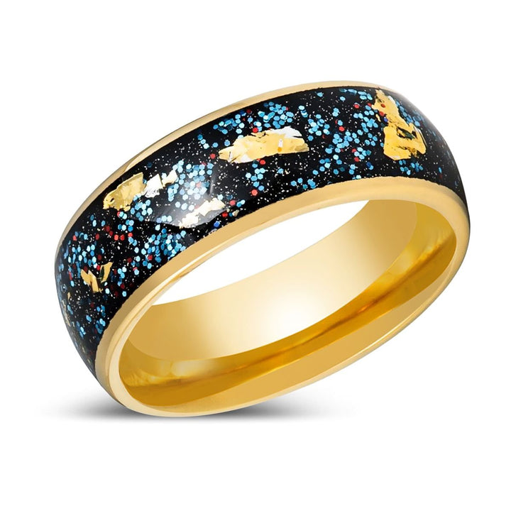 GLITSEA | Yellow Gold with Blue Green Glitter and Gold Foil Inlay - Rings - Aydins Jewelry - 2