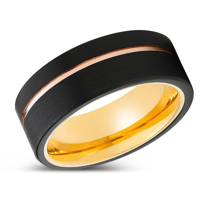 GLORIOUS | Gold Ring, Black Tungsten Ring, Rose Gold Offset Groove, Brushed, Flat - Rings - Aydins Jewelry - 2