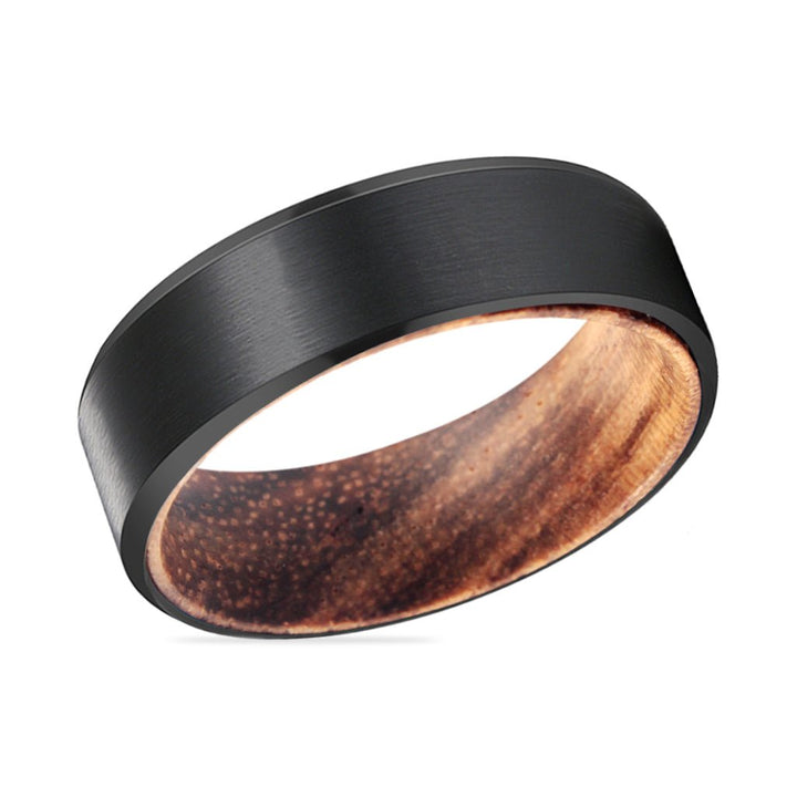GOBLIN | Zebra Wood, Black Tungsten Ring, Brushed, Beveled - Rings - Aydins Jewelry