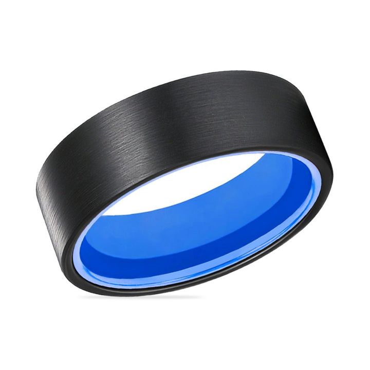 GONZO | Blue Ring, Black Flat Brushed Tungsten Ring - Rings - Aydins Jewelry - 2