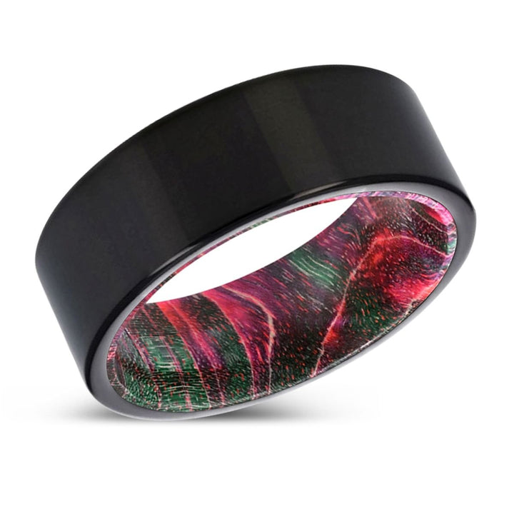 GOOSEBERRY | Green & Red Wood, Black Tungsten Ring, Shiny, Flat - Rings - Aydins Jewelry - 2