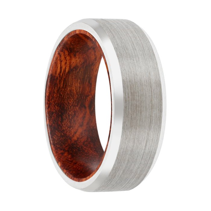 GORGON | Snake Wood, Silver Tungsten Ring, Brushed, Beveled - Rings - Aydins Jewelry - 1