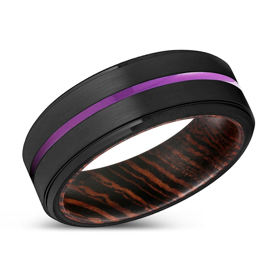 GRAFTON | Wenge Wood, Black Tungsten Ring, Purple Groove, Stepped Edge - Rings - Aydins Jewelry - 2