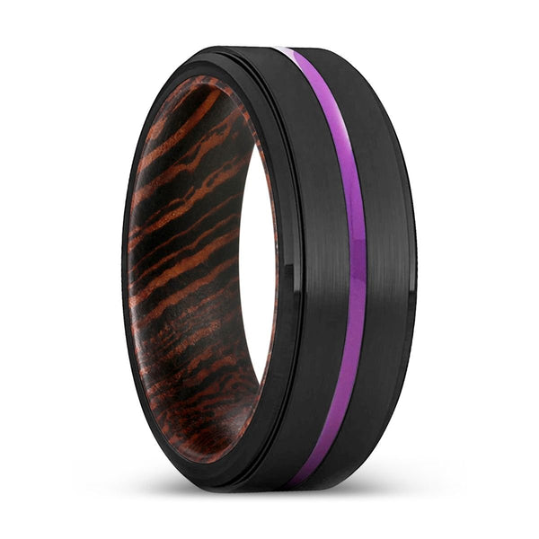GRAFTON | Wenge Wood, Black Tungsten Ring, Purple Groove, Stepped Edge - Rings - Aydins Jewelry - 1