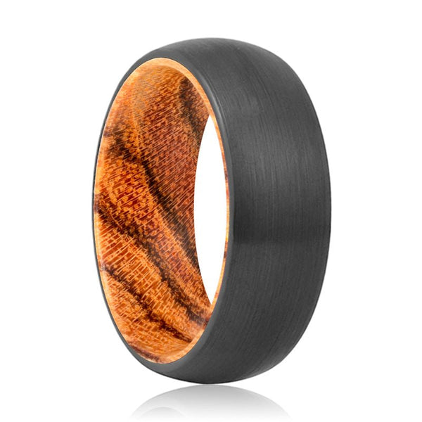 GRAIN | Bocote Wood, Black Tungsten Ring, Brushed, Domed - Rings - Aydins Jewelry - 1