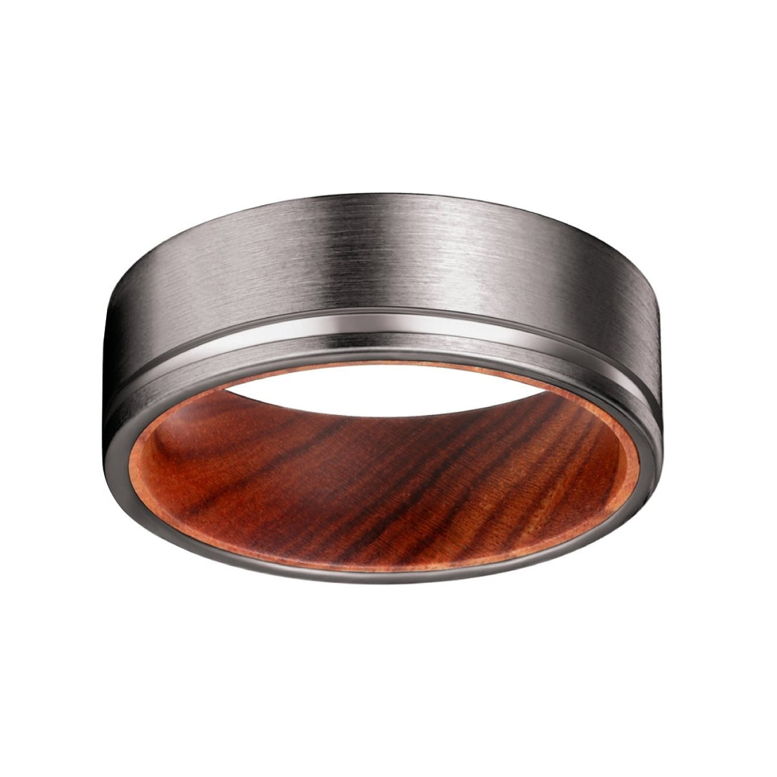 GRAIN | Iron Wood, Gunmetal Tungsten Offset Groove - Rings - Aydins Jewelry - 3