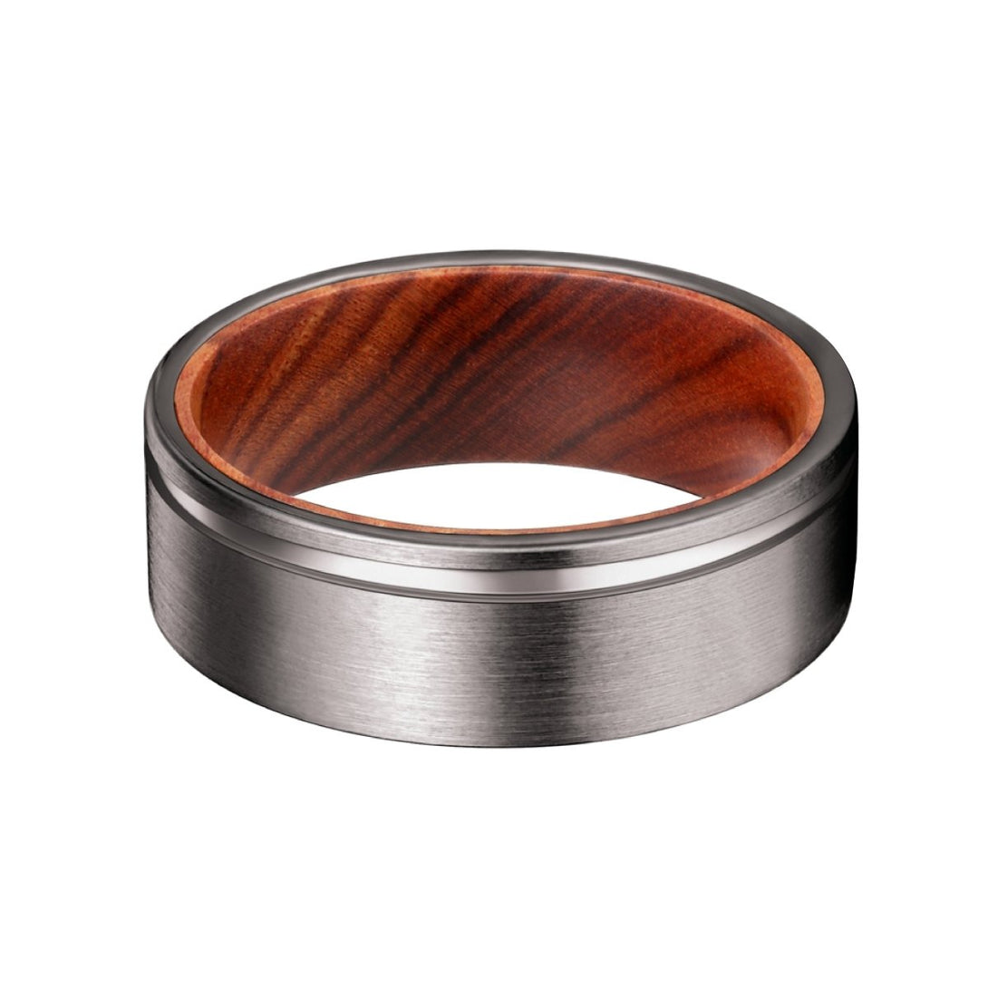 GRAIN | Iron Wood, Gunmetal Tungsten Offset Groove - Rings - Aydins Jewelry - 4