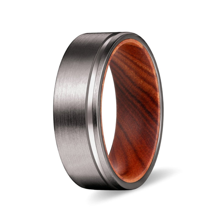 GRAIN | Iron Wood, Gunmetal Tungsten Offset Groove - Rings - Aydins Jewelry - 2