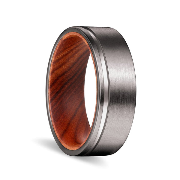 GRAIN | Iron Wood, Gunmetal Tungsten Offset Groove - Rings - Aydins Jewelry - 1