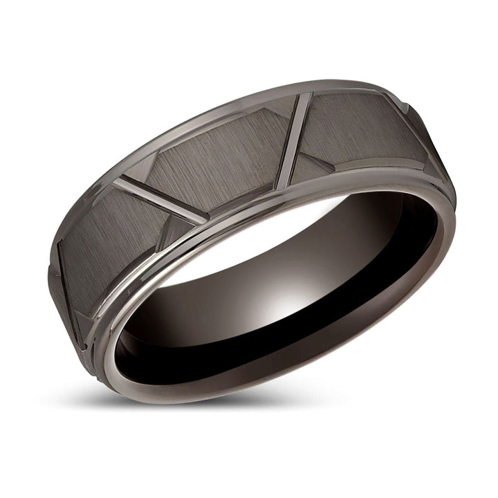 GRAPHIZOID | Gun Metal Tungsten Ring, Trapezoids Design, Stepped Edge - Rings - Aydins Jewelry - 2