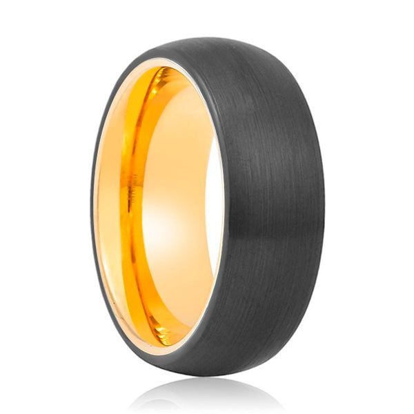 GRIM | Gold Ring, Black Tungsten Ring, Brushed, Domed