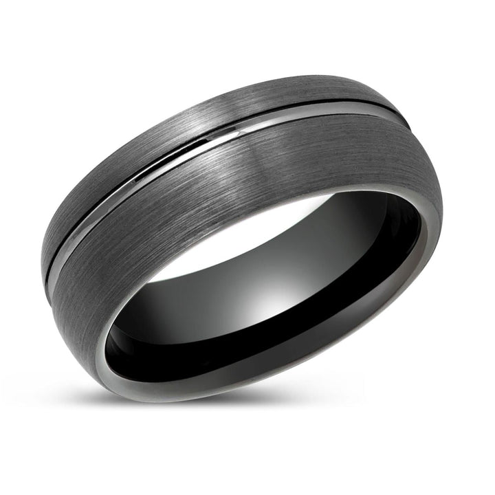 GRITEDGE | Black Tungsten Ring, Gun Metal with Domed Brushed Off-Center Groove - Rings - Aydins Jewelry - 2