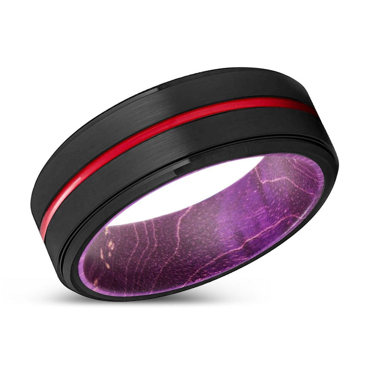 GROOVY | Purple Wood, Black Tungsten Ring, Red Groove, Stepped Edge - Rings - Aydins Jewelry - 2