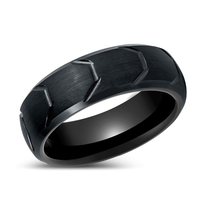 GRYPHON| Black Tungsten Ring with Tire Thread Center Beveled Edge - Ring - Aydins Jewelry - 2
