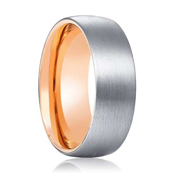 GTR | Rose Gold Ring, Silver Tungsten Ring, Brushed, Domed