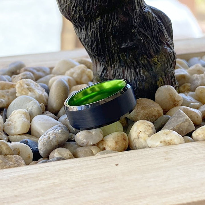 GUMBY | Green Ring, Black Tungsten Ring, Brushed, Beveled - Rings - Aydins Jewelry - 6