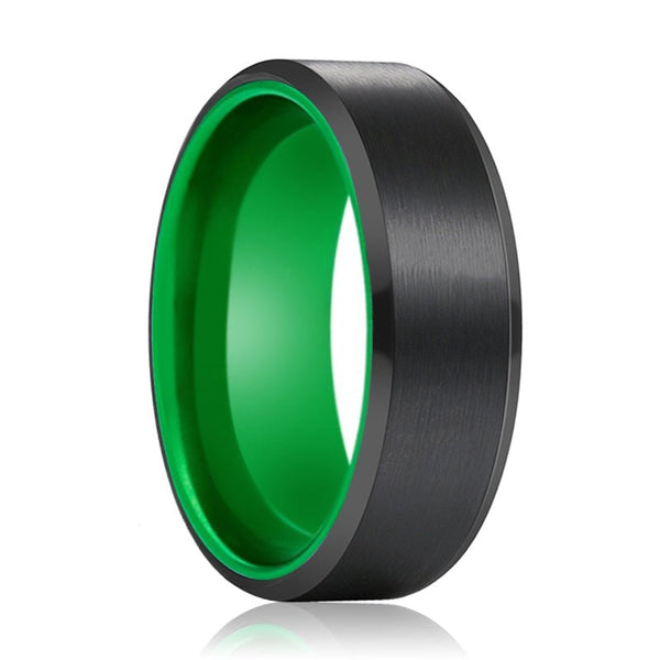 GUMBY | Green Ring, Black Tungsten Ring, Brushed, Beveled - Rings - Aydins Jewelry