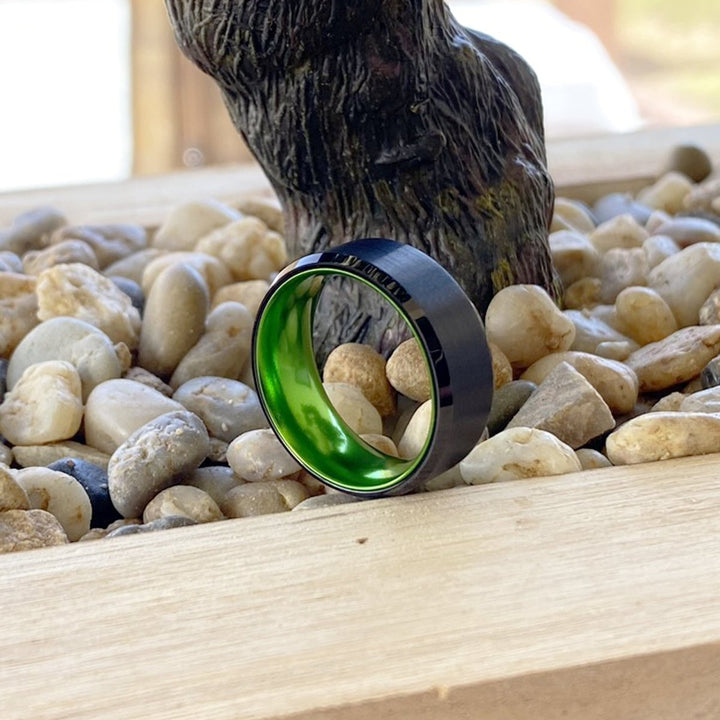 GUMBY | Green Ring, Black Tungsten Ring, Brushed, Beveled - Rings - Aydins Jewelry - 5