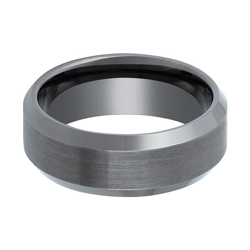 AXINGTON | Gun Metal Tungsten Ring, Brushed, Beveled Edge - Rings - Aydins Jewelry - 2