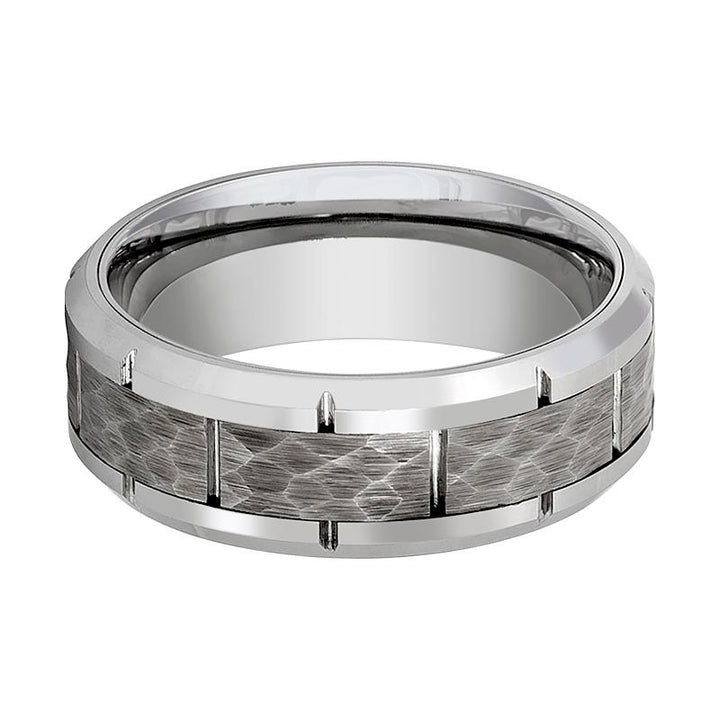 GURNEY | Silver Tungsten Ring, Hammered, Notches, Beveled - Rings - Aydins Jewelry - 2
