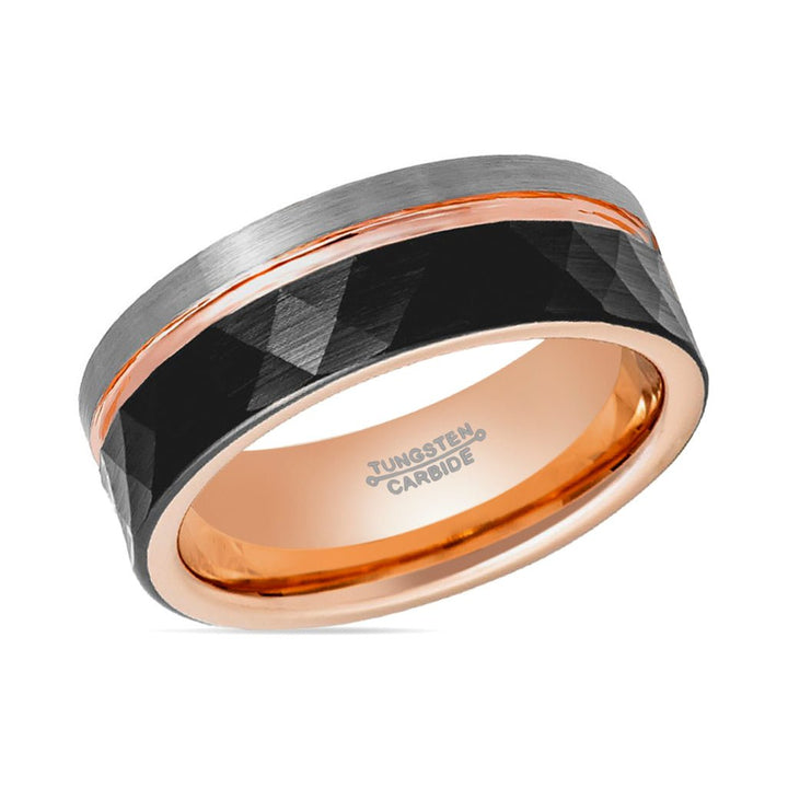 GUSTAVO | Rose Gold Tungsten Ring, Black Faceted, Flat - Rings - Aydins Jewelry - 2