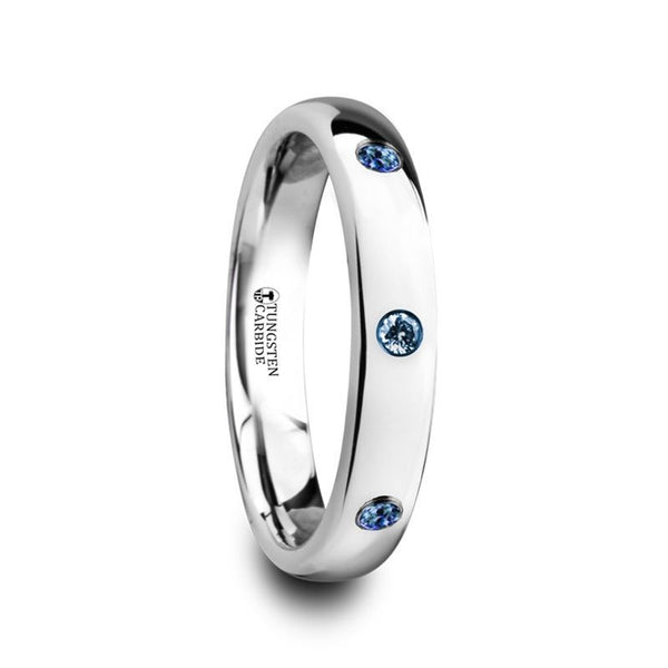 HALIA | Silver Tungsten Ring, 3 Blue Sapphires, Domed - Rings - Aydins Jewelry - 1