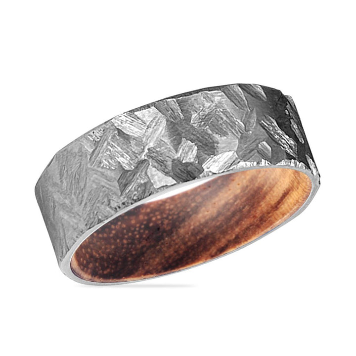 HAMIL | Zebra Wood, Silver Titanium Ring, Hammered, Flat - Rings - Aydins Jewelry