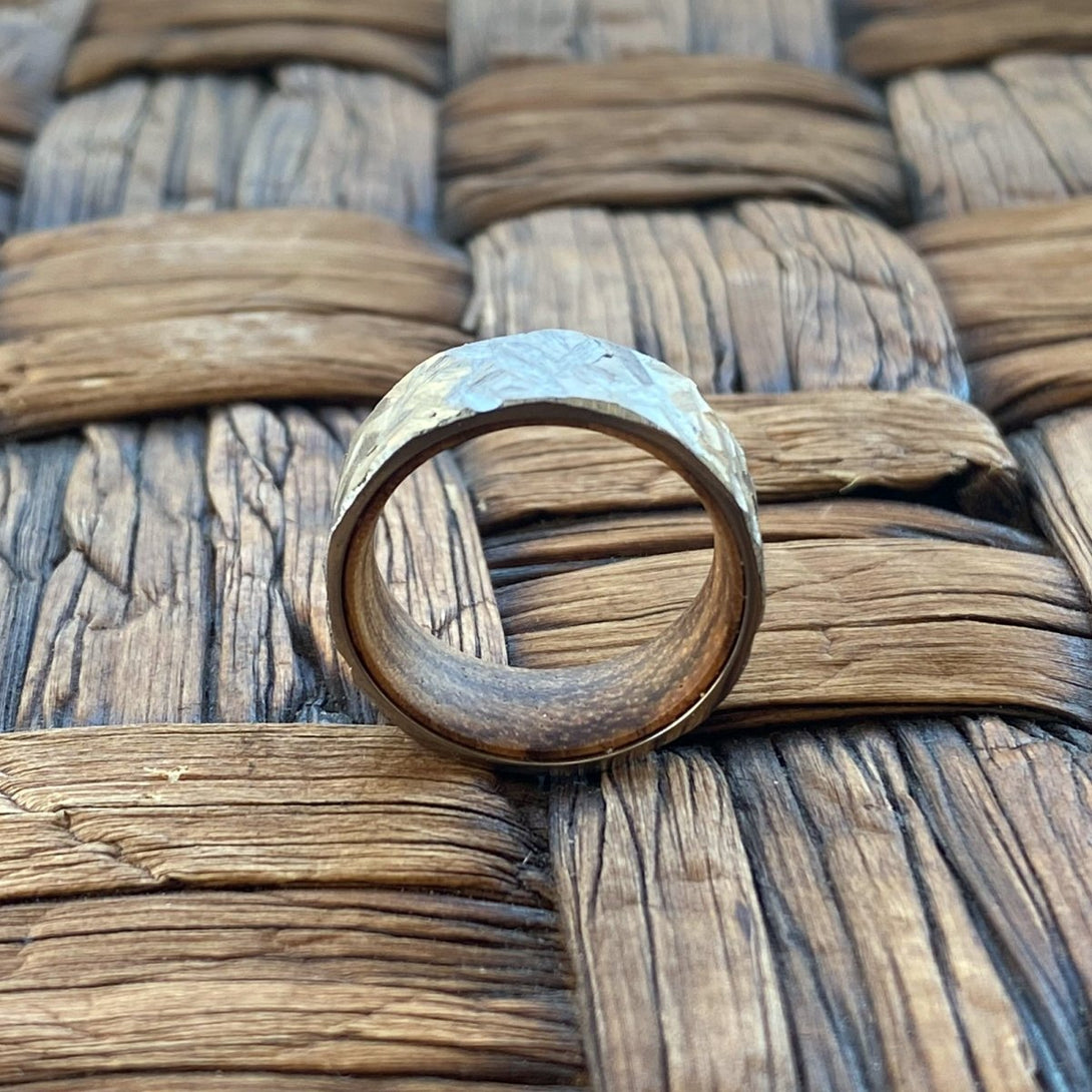 HAMIL | Zebra Wood, Silver Titanium Ring, Hammered, Flat - Rings - Aydins Jewelry - 7