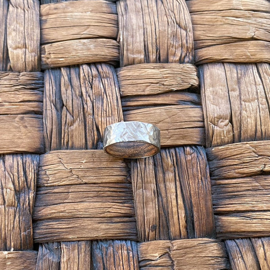 HAMIL | Zebra Wood, Silver Titanium Ring, Hammered, Flat - Rings - Aydins Jewelry - 6