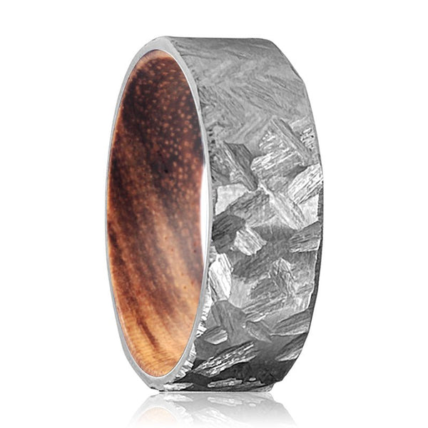 HAMIL | Zebra Wood, Silver Titanium Ring, Hammered, Flat - Rings - Aydins Jewelry - 1