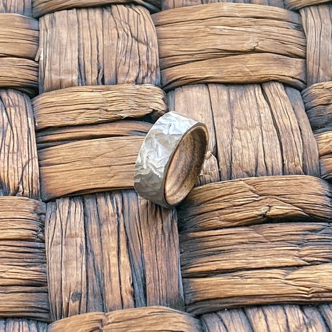 HAMIL | Zebra Wood, Silver Titanium Ring, Hammered, Flat - Rings - Aydins Jewelry - 5