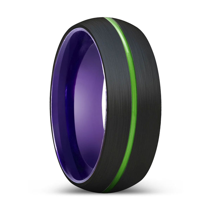 HAMLET | Purple Ring, Black Tungsten Ring, Green Groove, Domed - Rings - Aydins Jewelry - 1