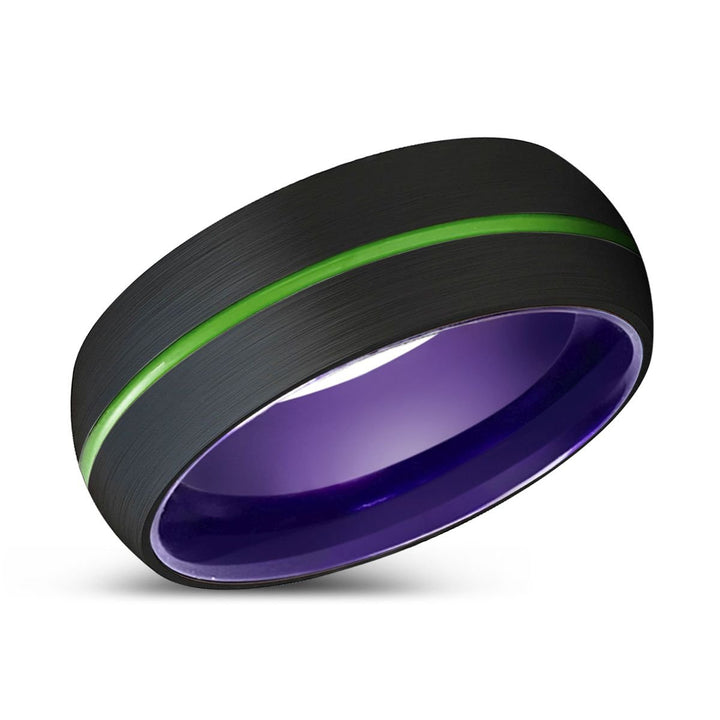 HAMLET | Purple Ring, Black Tungsten Ring, Green Groove, Domed - Rings - Aydins Jewelry - 2