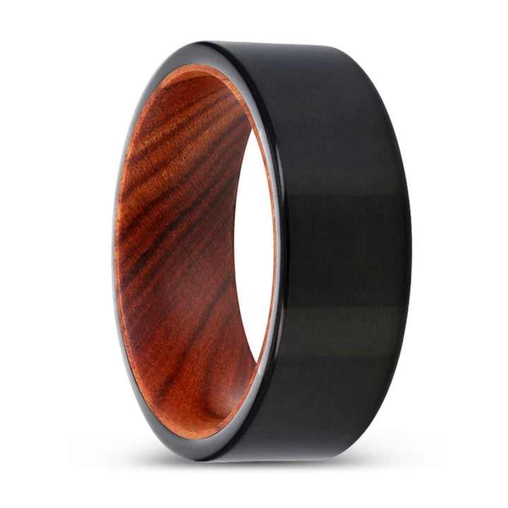 HAMMERS | IRON Wood, Black Tungsten Ring, Shiny, Flat - Rings - Aydins Jewelry - 1