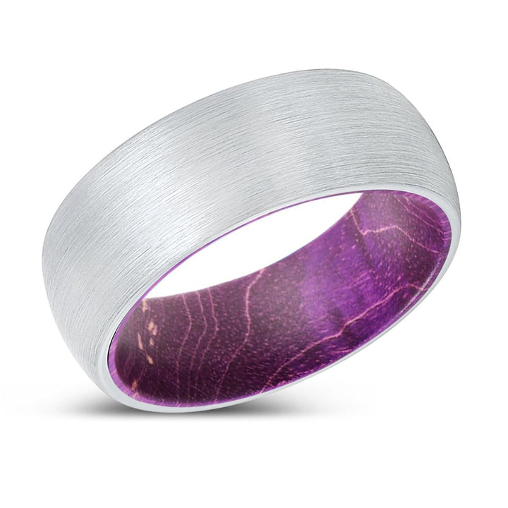 HAPPINESS | Purple Wood, White Tungsten Ring, Brushed, Domed - Rings - Aydins Jewelry - 2