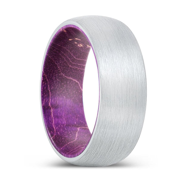 HAPPINESS | Purple Wood, White Tungsten Ring, Brushed, Domed - Rings - Aydins Jewelry