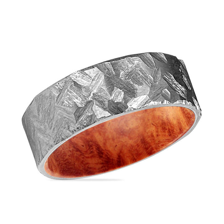 HARKIN | Red Burl Wood, Silver Titanium Ring, Hammered, Flat - Rings - Aydins Jewelry - 2