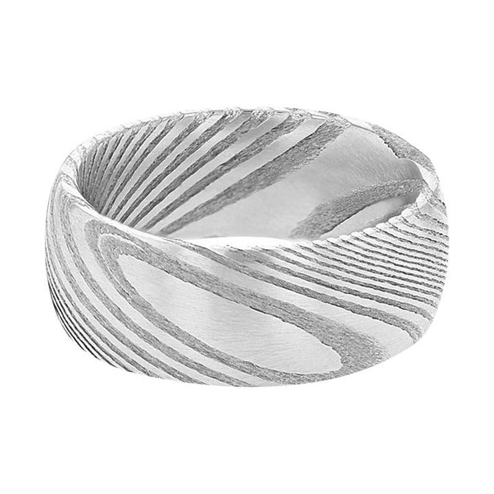 HARMAN Grey Brushed Damascus Steel Men's Wedding Band with Vivid Design Domed - 6MM - 8MM - Rings - Aydins Jewelry - 2