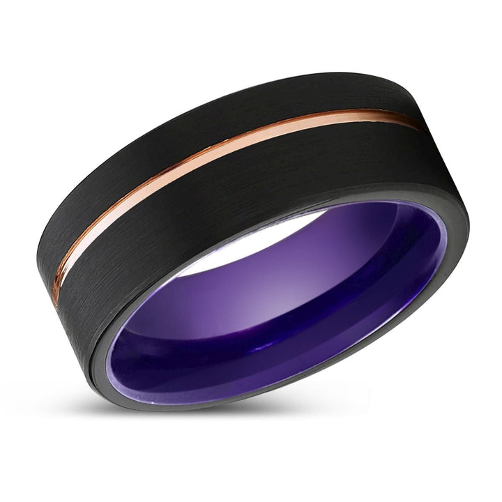 HARMONY | Purple Ring, Black Tungsten Ring, Rose Gold Offset Groove, Brushed, Flat - Rings - Aydins Jewelry - 2