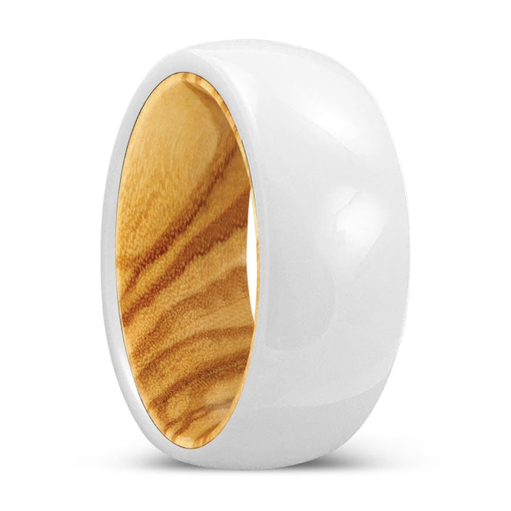 HARVEST | Olive Wood, White Ceramic Ring, Domed - Rings - Aydins Jewelry - 1
