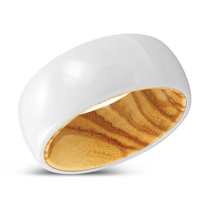 HARVEST | Olive Wood, White Ceramic Ring, Domed - Rings - Aydins Jewelry - 2