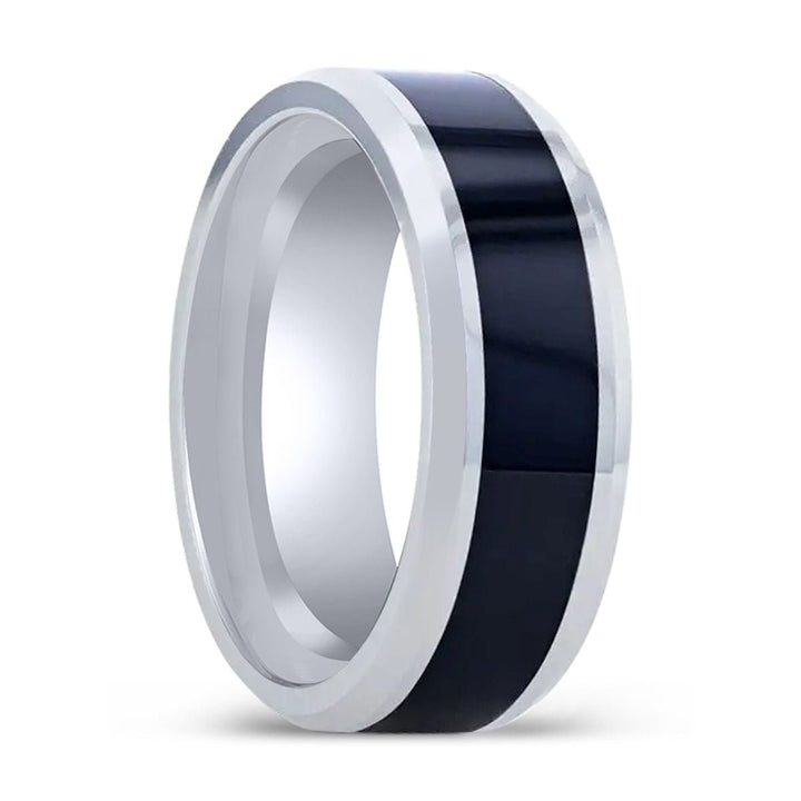 HAWK | Tungsten Ring, Black Ceramic Inlaid, Bevels Edges - Rings - Aydins Jewelry - 1