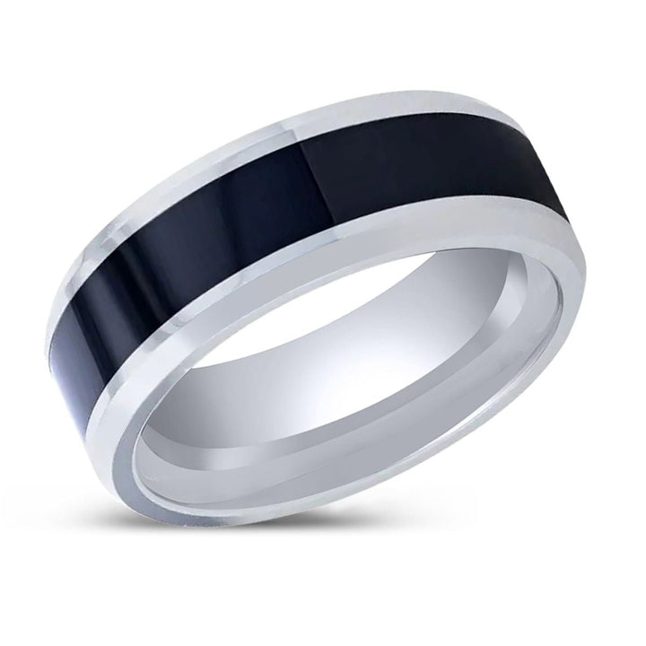 HAWK | Tungsten Ring, Black Ceramic Inlaid, Bevels Edges - Rings - Aydins Jewelry - 2